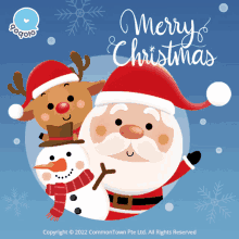 a christmas card with santa reindeer and a snowman says merry christmas