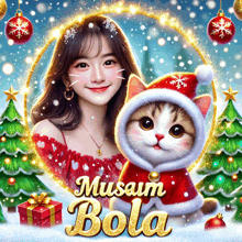 a picture of a woman and a cat with the words musaim bola on the bottom