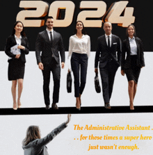 a group of people walking in front of a sign that says 2024