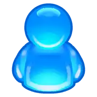 a blue icon of a person with a smiley face