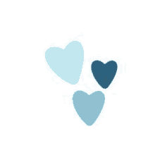 three blue hearts are on a white background .