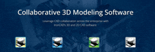 an advertisement for collaborative 3d modeling software shows a blue background