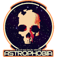 a logo for astrophobia a scifi roleplay server with a skull in the middle