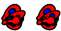 a pair of red and blue circles on a white background