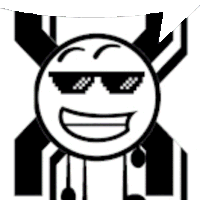 a black and white drawing of a smiling face wearing sunglasses .