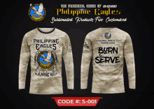 the front and back of a philippine eagles long sleeve shirt