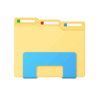 a yellow folder with a blue rectangle on the bottom of it