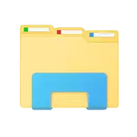 a yellow folder with a blue rectangle on the bottom of it