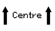 the word centre is written in pixel art with two arrows pointing up .