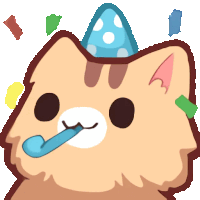 a cartoon cat wearing a party hat and blowing a whistle