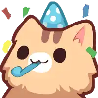 a cartoon cat wearing a party hat and blowing a whistle