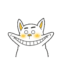 a drawing of a white cat with a big smile on its face