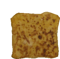 a square piece of bread with brown spots on it on a white background