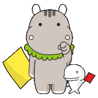 a cartoon of a hippo holding a yellow piece of paper