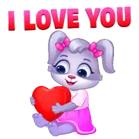 a cartoon rabbit is holding a red heart with the words i love you behind it