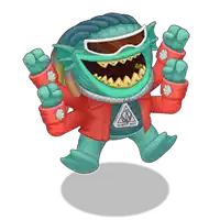 a cartoon monster is wearing a red jacket and sunglasses