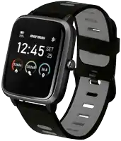 a black and gray mormaii smart watch shows the time as 12:45