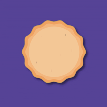 an illustration of a pie with arms and legs on a purple background