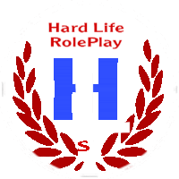 a logo for hard life roleplay with a laurel wreath around it