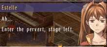 a video game character is talking to another character in a room with a piano .