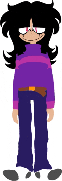 a cartoon character is wearing a purple sweater and jeans