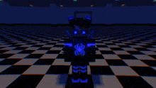a person in a black and white checkered room is surrounded by glowing lights