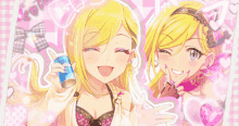 a girl with blonde hair is holding a can of soda and smiling