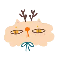 an illustration of a cat with antlers and a bow