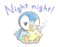 a drawing of a penguin holding a pillow with the words night night written above it