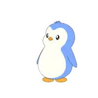 a pink and a blue penguin are standing next to each other