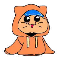 a cartoon cat wearing a hoodie and a blue hat