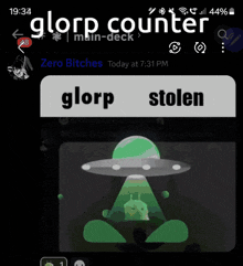 a phone screen shows a screenshot of the glorp counter app