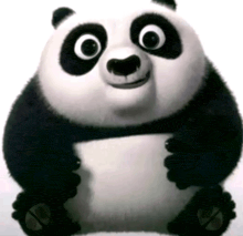 a panda bear from kung fu panda is sitting on a white background and smiling .