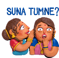 a cartoon of a woman whispering into another woman 's ear with the words suna tumne below it