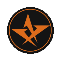 a black circle with an orange star on it