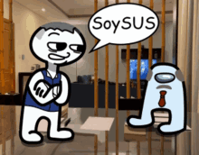 a cartoon character says soysus to another character