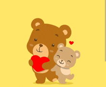 a brown teddy bear holding a red heart next to another teddy bear