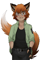 a drawing of a fox with a black shirt