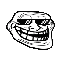 a black and white drawing of a troll face wearing sunglasses and smiling .