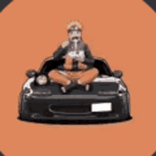 naruto is sitting on top of a car eating ramen .