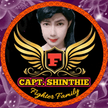 a logo for capt shinthie fighter family with a woman