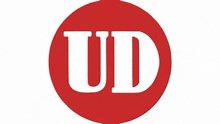 a red circle with the word ud in white letters