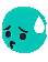 a pixel art drawing of a blue smiley face with a tear coming out of its eye .