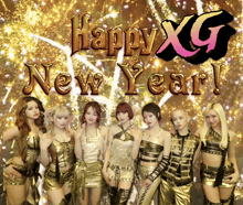 a group of women standing next to each other with the words happy xg new year