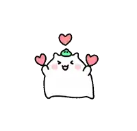 a cartoon drawing of a cat with hearts surrounding it .