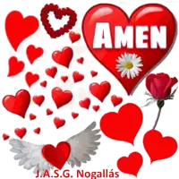 a red heart with the word amen written on it