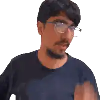 a man with glasses and a beard wears a black shirt