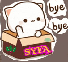a cartoon of a cat sitting in a box that says syta