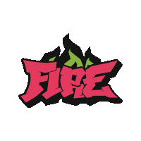 a pink and black logo that says fire