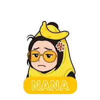 a cartoon of a girl with a banana on her head and the name nana below her
